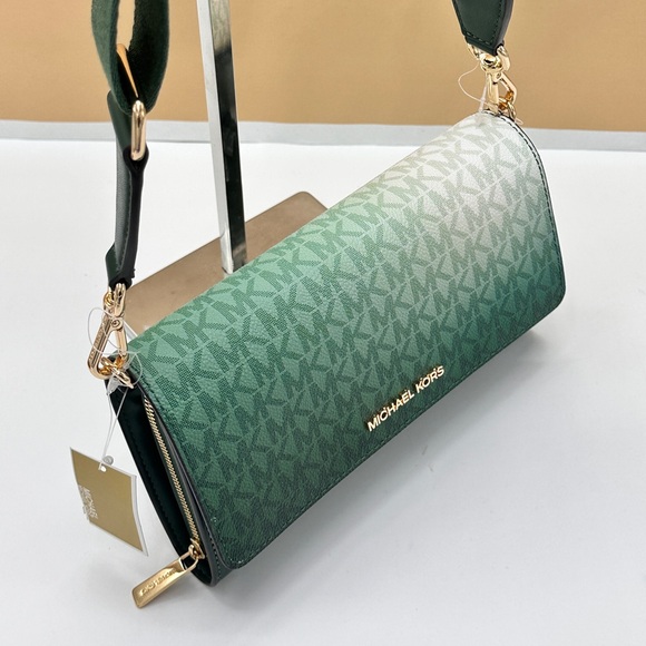 Michael Kors Jet Set Item Large Zip Around Wallet Crossbody Bag MK Ombre Green - Picture 4 of 15